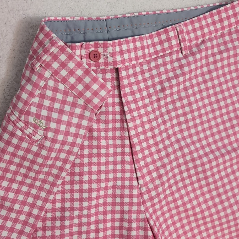 NEW Peter Millar Men Golf Shorts 36x9 Wicking Pink Plaid Lightweight 10% Spandex